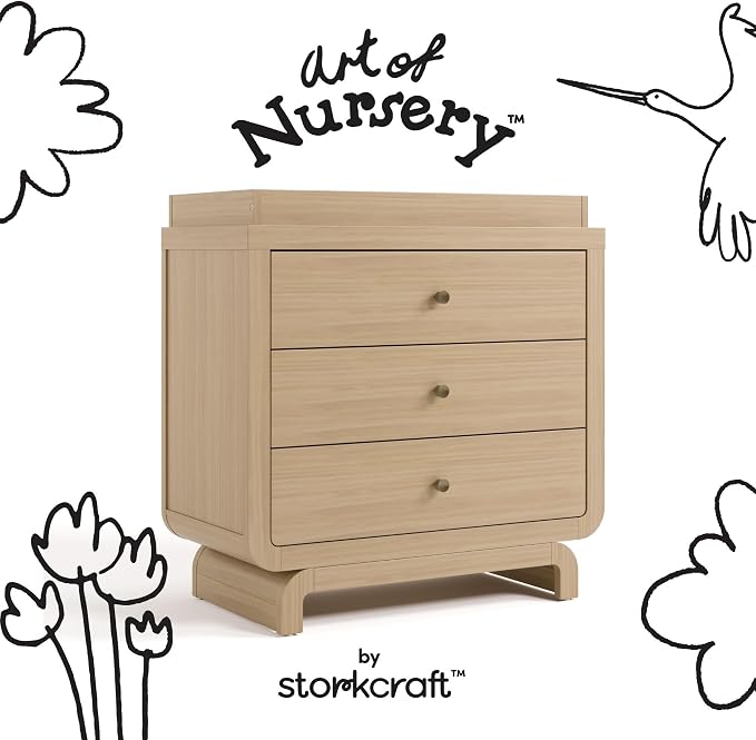Storkcraft Santorini 3 Drawer Chest with Changing Topper (Driftwood) – GREENGUARD Gold Certified, Award-Winning Premium Wood Dresser for Baby & Kids Bedroom with Interlocking Drawer System