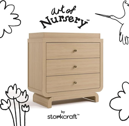 Storkcraft Santorini 3 Drawer Chest with Changing Topper (Driftwood) – GREENGUARD Gold Certified, Award-Winning Premium Wood Dresser for Baby & Kids Bedroom with Interlocking Drawer System