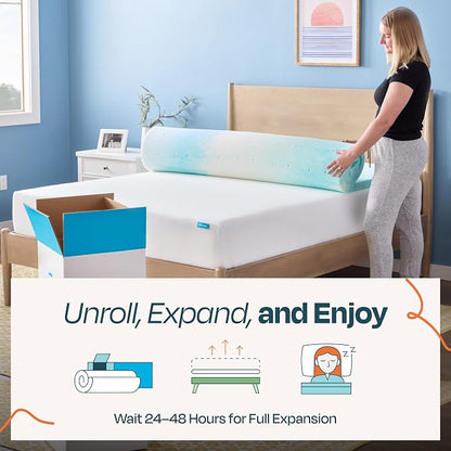 Linenspa 2 Inch Swirl Gel Memory Foam Mattress Topper, Twin XL Size – Cooling Gel Infused, Ventilation Holes – Pressure Relieving Bed Topper – CertiPUR Certified – Dorm Room Essentials