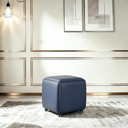 5 in 1 Nesting Ottoman Cube Chair, Stackable Stools, Leather Square Ottoman Bench, Foot Stool with Wheels for Living Room,Dining Room 15.75x15.75x16.54 inches
