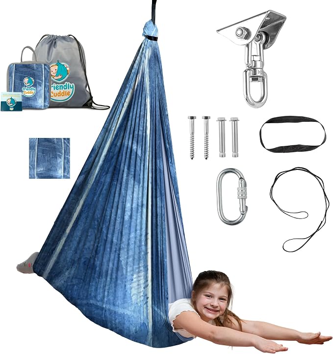Indoor Sensory Swing for Kids or Outdoor – Holds 300lbs, Double-Layer, & 360° Swivel, Calming Compression Therapy Swing Hammock for Kids & Adults with All Hardware – Sensory-Motor Toys & Gifts
