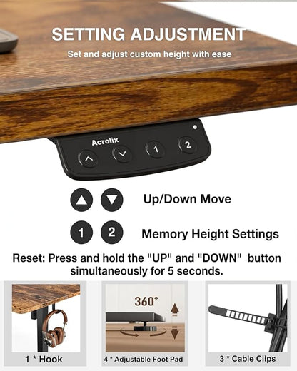 Acrolix Electric Standing Desk, Height Adjustable Home Office Desk with Memory Presets & Cable Management,Rustic Brown Sit Stand Desk for Work from Home, Ergonomic Computer Desk (63" x 24")