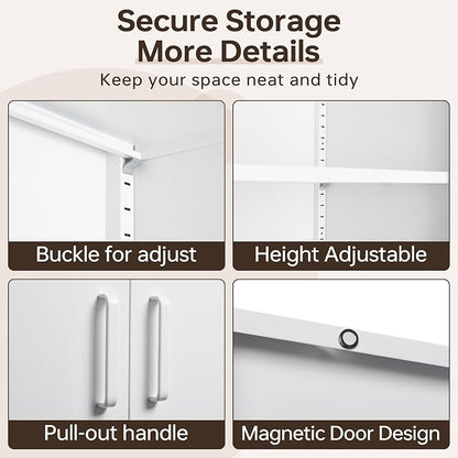 72"H Metal Storage Cabinets, Tall Locking Garage Cabinet with 2 Doors and 5 Adjustable Shelves, Steel Utility Tool Caninet, White Lockable Outdoor Storage Cabnet for Pantry, Garage, Home Office