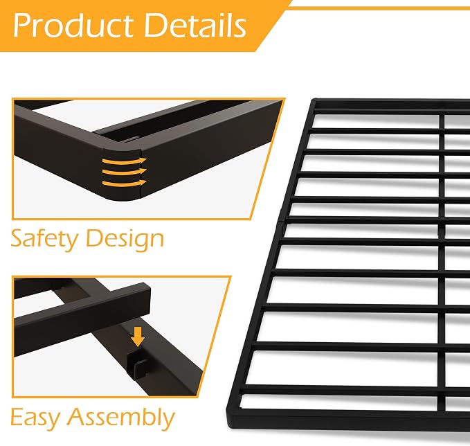 Maenizi King Size Box Spring 2 Inch Low Profile, Heavy Duty Metal Box Spring Bed Base Bunkie Board, Mattress Foundation, Easy Assembly, Noise Free, Black
