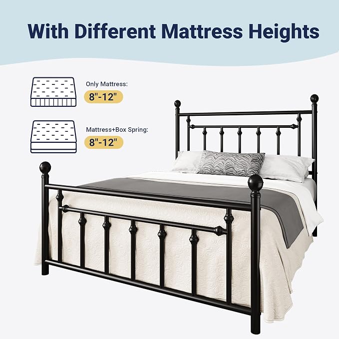 Allewie 14 Inch Queen Size Metal Platform Bed Frame with Victorian Vintage Headboard and Footboard/Mattress Foundation/Under Bed Storage/No Box Spring Needed/Easy Assembly/Noise Free/Black