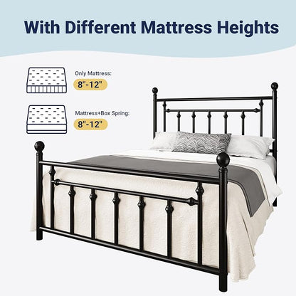 Allewie 14 Inch Queen Size Metal Platform Bed Frame with Victorian Vintage Headboard and Footboard/Mattress Foundation/Under Bed Storage/No Box Spring Needed/Easy Assembly/Noise Free/Black