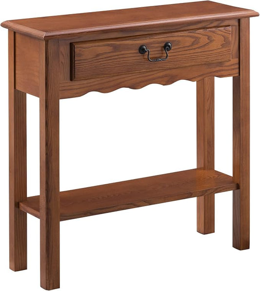 Leick Home Wave Console Table, Solid Wood, with Drawer, for Entryways, Hallways, and Living Rooms, Medium Oak, 9021-MED