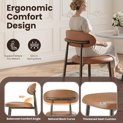 MALOL Dining Chairs Set of 4, Upholstered Kitchen & Dining Room Chairs with Curved Back and Bronze Metal Legs, Comfortable Modern Dining Side Chairs for Dining Room, Kitchen, Brown