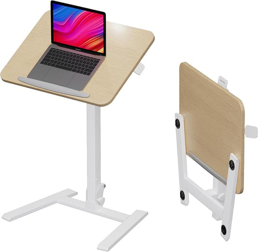 alawooder 25" Mobile Folding Desk: Pneumatic Sit-Stand, No Assembly | 29-42" Height Adjustable Rolling Laptop Desk, Hidden Wheels, 0-90° Tilt Top. Ideal for Home Office, Craft & Study.
