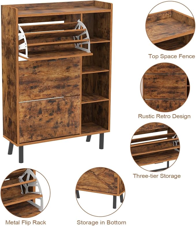 Shoe Cabinet Storage, 3 Layers Shoe Storage Cabinet for Entryway with 3 Flip Drawers and 4 Shelves, Large Capacity Shoe Organizer for Entryway