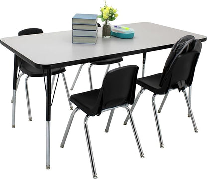 FDP Rectangle Activity School and Office Table (30 x 60 inch), Standard Legs with Swivel Glides, Adjustable Height 19-30 inches; Quick Ship Single Box - Gray Top and Black Edge