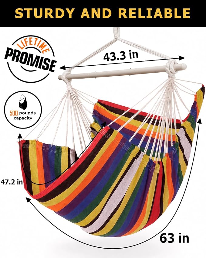 ADVOKAIR Hammock Chair Swing, Heavy-Duty Hanging Rope Swing Seat Supports 500 Lbs, Ideal for Outdoor Patio, Backyard, Porch, Deck & Indoor Bedroom Use