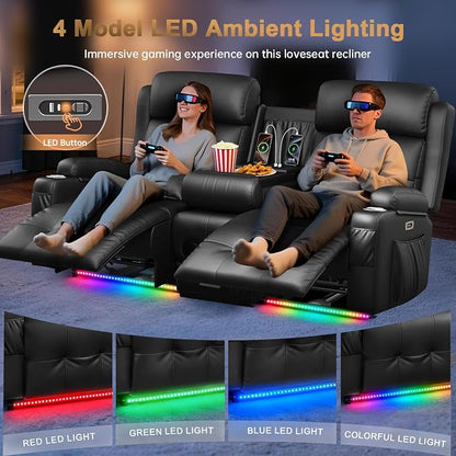 Power Loveseat Recliner Sofa, Home Theater Seating with Heat Massage, Reclining Loveseats with Flip Backrest, Wall Hugger RV Couch Movie Theater Chairs, RV Furniture Sofas with USB, for Gaming Room