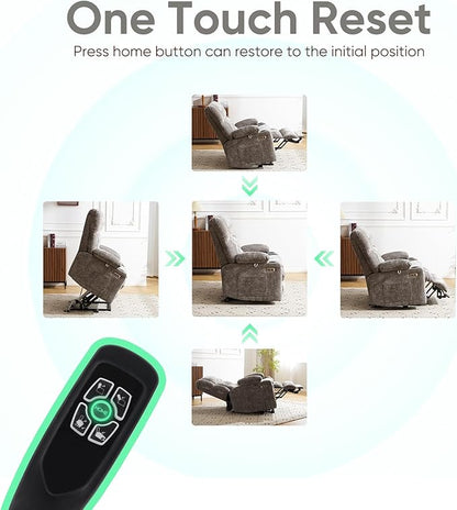 Power Lift Recliner Chair for Elderly with Massage and Heat, Dual Motor Electric Lift Chair with Arm Storage, Lay Flat Recliner for Big and Tall, Infinite Position,Living Room, Bedroom, Gray