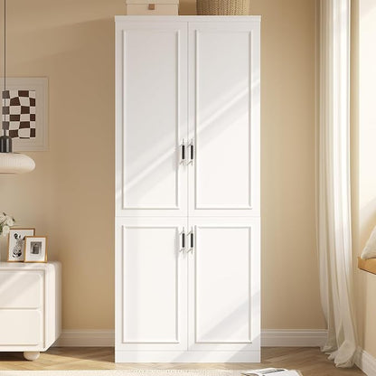 MEISSALIVVE Armoire Wardrobe Closet with 4 Door, 74.8" Large Wardrobe Cabinet with Hanging Rod, Freestanding Modern Bedroom Armoire Storage Cabinet, White