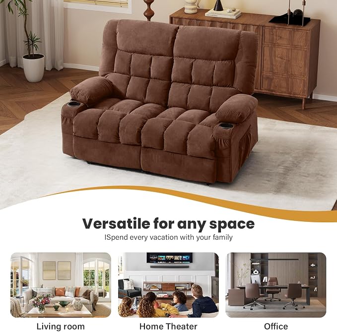 BOSMILLER Reclining Loveseat with Cup Holders for Living Room 2 Seat Manual Loveseat Recliner with Side Pocket
