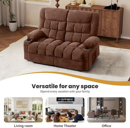 BOSMILLER Reclining Loveseat with Cup Holders for Living Room 2 Seat Manual Loveseat Recliner with Side Pocket