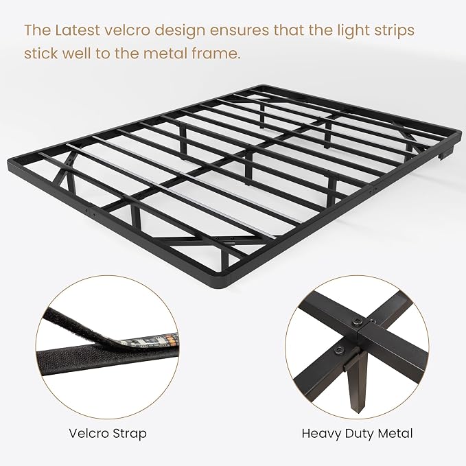 SHA CERLIN Full Size Floating Bed Frame with Smart LED Lights, Black | Modern Design Metal Platform Bed with Power Strip, No Box Spring Needed, Noise-Free, Easy Assembly