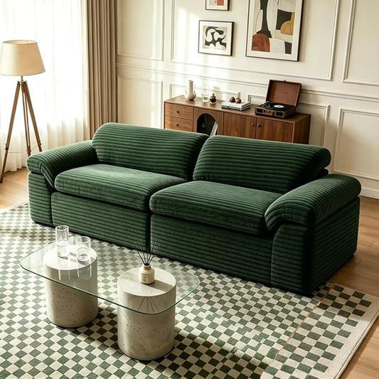 Vesgantti 118" Boneless Couches for Living Room, Modular Sectional Couch in Corduory | Memory Foam | No Assembly Required, Deep Seat Cloud Sofa for Apartment, Office (Dark Green)