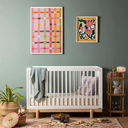 dadada Baby Bliss 4-in-1 Convertible Crib to Toddler Bed & Floor Bed – Made in Italy, GREENGUARD Gold Certified, Baby-Safe Finish, Sustainable Beechwood, Modern Design (White and Natural)
