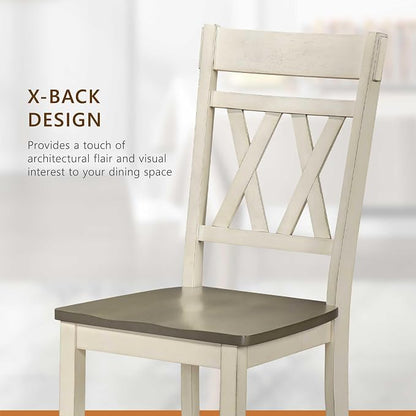 Lexicon Farmhouse Wood Dining Chair, Set of 2, Double Cross Back, Rustic Armless Chairs, Kitchen and Dining Room Furniture, Two-Tone Finish (Greywash and Antique White)