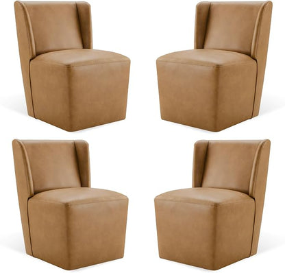 KISLOT Upholstered Dining Chairs Set of 4 with Casters, Wingback Modern Side Armless Deskchair with Rollers for Diningroom Bedroom Livingroom Reading Room, Brown Faux Leather