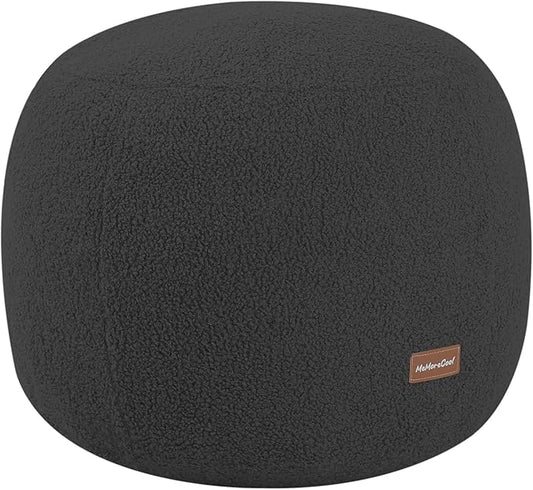 MeMoreCool Round Pouf Ottoman – 20x20x15 Inch Stuffed Footrest with Foam Filling, Dark Grey Small Circle Footstool for Living Room | Soft Teddy Fleece Cover | Washable Compact Floor Pouf