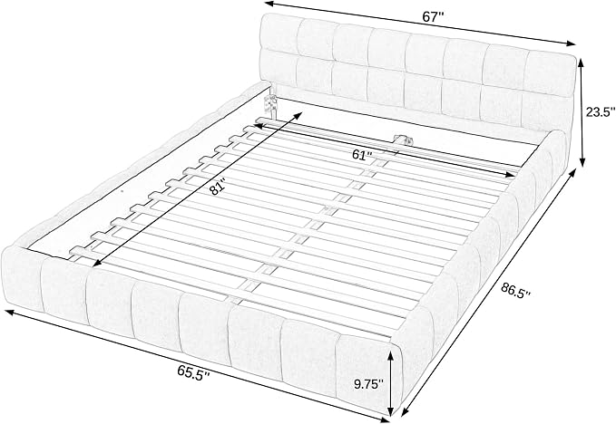 KEIKI Queen Thick Chenille Platform Bed Frame with Upholstered Tufted Headboard, Modern Solid Wood Floor Platform for Bedroom, No Box Spring Needed