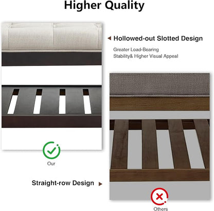 adochr 33'' Large Square Ottoman Coffee Table with Storage, Upholstered Button Tufted Footrest Ottoman with Solid Wooden Tray,Coffee Table for Living Room, Beige