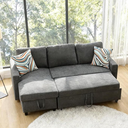 Pull Out Couch, L Shaped Sectional Couch with Pull Out Bed, Convertible Sofa Bed with Storage Chaise, Queen Size Sleeper Sofa, Sofa Bed Couch, Sleeper Sofa with Storage, Dark Gray