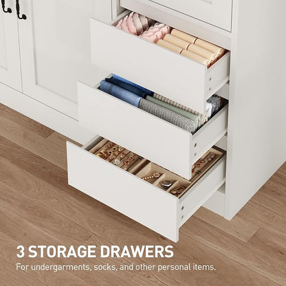 RALGEND Armoire Wardrobe Closet Set of 2, with 3 Drawers and 5 Doors, Wardrobe Cabinet for Bedroom, 70.9" Bedroom Armoire with Hanging Rod, Large Capacity Storage Wardrobe Armoire, White
