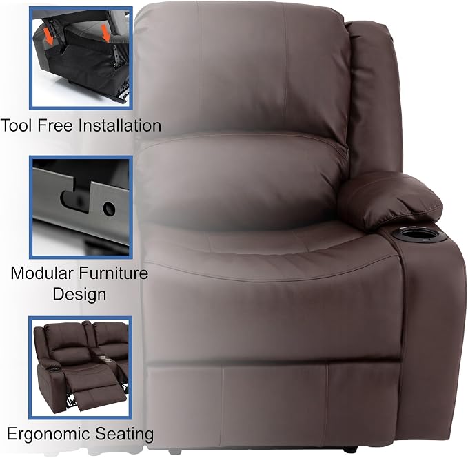RecPro Charles RV Power Loveseat | 64" | Cup Holders | Mahogany
