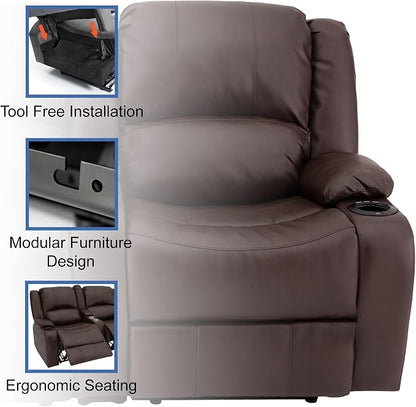 RecPro Charles RV Power Loveseat | 64" | Cup Holders | Mahogany