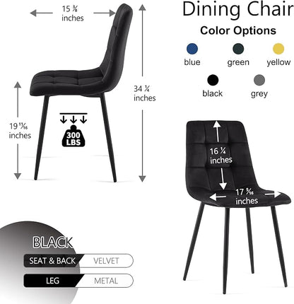 NORDICANA Dining Chairs Set of 2, Upholstered Kitchen Chairs, Black Velvet Side Chairs with Comfortable Cushions & Metal Legs