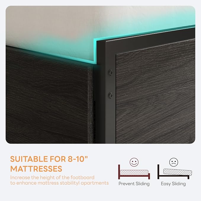 LIKIMIO Twin Bed Frame, DIY Storage Drawer Layout, Headboard with 2-Tier Shelves & Charging Station & LED Light, Suitable for Teen Rooms, Small Apartments & Bedrooms, Black