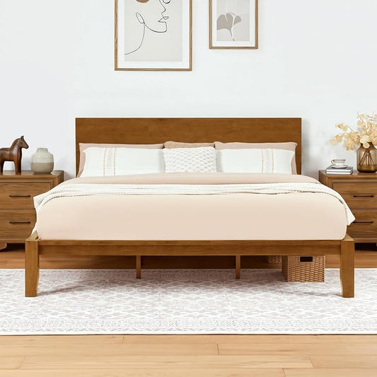 Softa Mikor King Japanese Joinery Bed Frame with Headboard, Solid Rubberwood, 1500 Lbs Heavy Duty Slats Support, SGS Certified, No-Tool Setup, Hidden Storage, USB-A/C Port, No Box Spring Needed