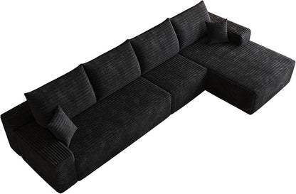Eafurn 135" Oversized L-Shaped Boneless Sectional Sofa Couch with Chaise, Fluffy Corduroy Modular Couch with Deep Seat,Flexible Combination Corner Sofa & Couch for Living Room, No Assembly