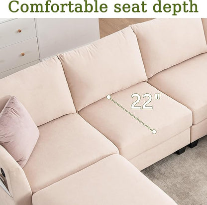 150.4" Large Sectional Couches for Living Room, 8 Seater L Shaped Modular Sectional Sofa with Two Storage Ottomans & USB, Oversized Corner Couch for Living Room（Beige）