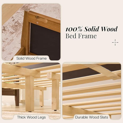 Jocisland 58" Tall Solid Wood California King Size Bed Frame with Upholstered Headboard & Footboard, Wooden Platform Bedframe, No Box Spring Needed, Easy Assembly, Modern Farmhouse Style, Walnut