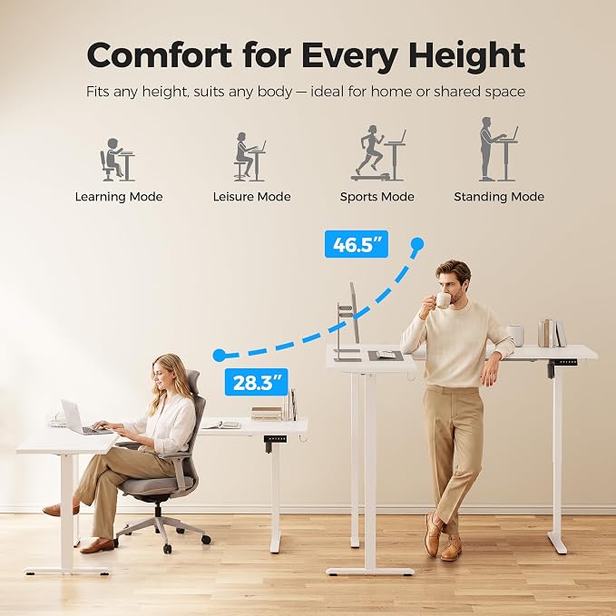 Agilestic L Shaped Standing Desk 63 inch Adjustable Height, Electric Corner Standing Desk, Sit Stand Computer Table with Splice Board, White