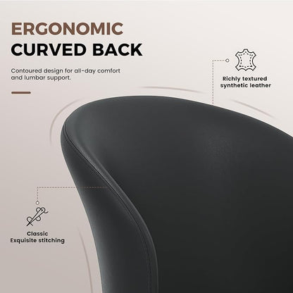 Faux Leather Dining Chairs Set of 4, Curved Back Upholstered Accent Chair, Modern Kitchen Side Chair with Metal Legs for Dining Room, Living Room, Bedroom, Black