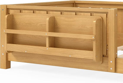 Bellemave Twin Size Floor Bed with high Rails and with Built-in Bookshelf for Kids, Girls, Boys, Wood Montessori Floor Bed Without Door, Light Natural