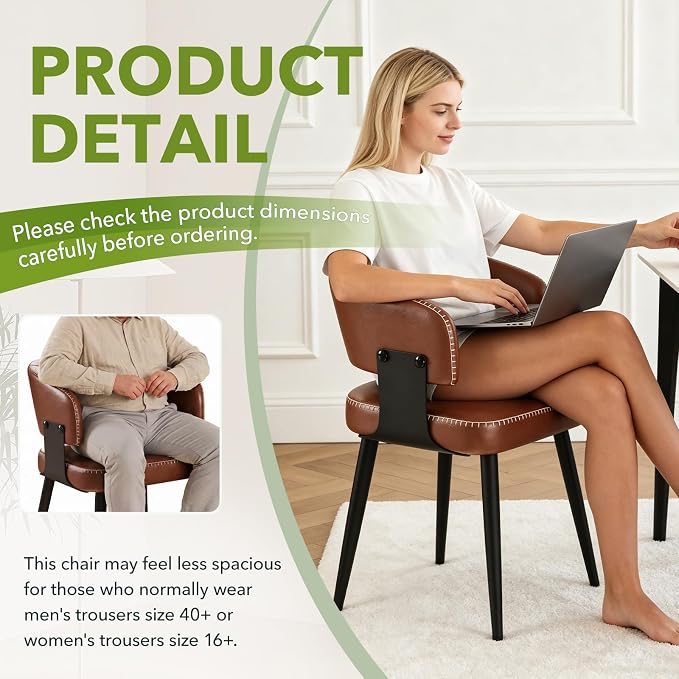 Dining Chairs Set of 6, Modern Upholstered PU Leather Kitchen & Dining Room Chairs with Curved Open Back Metal Legs, Kitchen Chairs for Dining Room Restaurant (Vintage Brown, Set of 6)