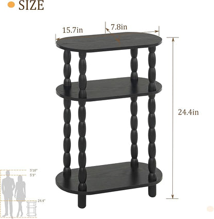 MaxSmeo Small Narrow Side Table, 3-Tier Narrow End Table with Storage, Skinny Side Table Nightstand for Small Spaces, Bedrooms, Living Room (Black)
