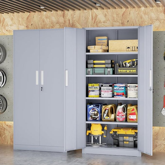 Bonusall 72" Metal Garage Storage Cabinet, 2 Locking Doors & 4 Adjustable Shelves Tall Storage, Heavy Duty Steel Tool Cabinet for Home