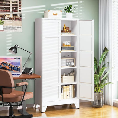 Letaya 71" H Metal Storage Cabinet with 2 Doors and 4 Shelves,Tall Kitchen Pantry Cabinets,Utility Pantry Organizers for Cupboard/Dining/Bathroom/Home Office/Garage (White, 71" H x 16" D x 32" W)
