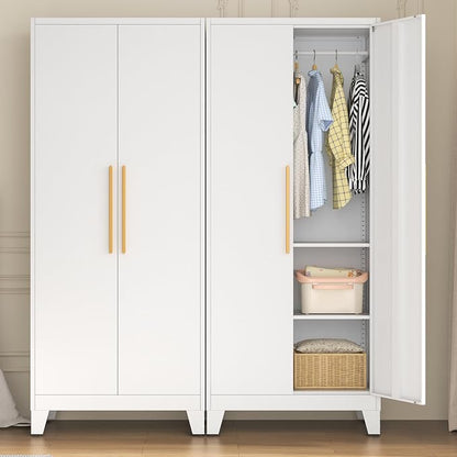 72" Tall Metal Armoire Wardrobe Closet - Large Clothing Storage Cabinet with 1 Hanging Rod,2 Adjustable Shelves & 2 Doors - Closet Organizer for Bedroom,Office, Laundry Room, Garage - White