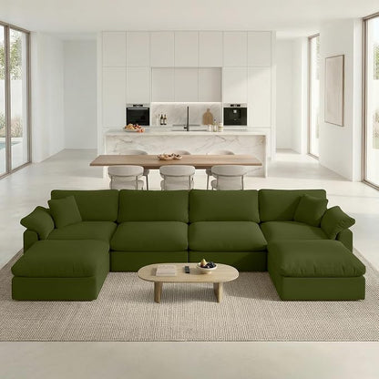 Modern Modular Sectional Sofa U-Shaped 6-Seat with Ottoman,Green-Extra Comfty Deep Seat Couch for Living Room,Apartment,Office & Small Spaces