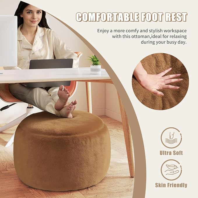 Gericco Round Pouf Ottoman Foot Rest, 29 X 18Inch Floor Poufs Footstool, A Round Modern Foam Filled Foot Stool for Living Room, Home, Nursery, Dorm (Orange, 29Inch)