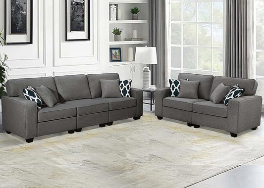 Legend Vansen Oversized Modular Sectional Sofa,U/L‑Shaped Reversible Couch with Ottoman,Deep Seat Plush Polyester Sofa for Living Room,5‑Seater,Dark Grey